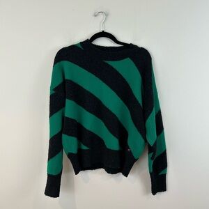 Clare V Drop Shoulder Green Dark Gray Stripe Sweater Wool Alpaca Womens Medium